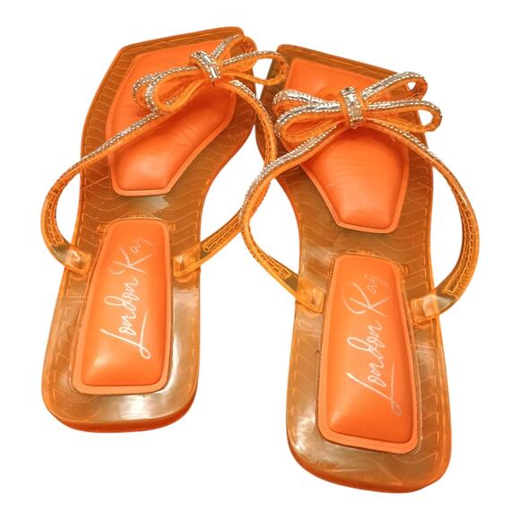 London Rag Orange Jelly Sandal Flip Flop Silver Gems Bowtie Women's Size 11 - Picture 3 of 10